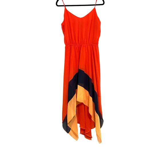 Colorblock PAPER DOLL navy/peach/orange hi - low summer dress - - Picture 1 of 8